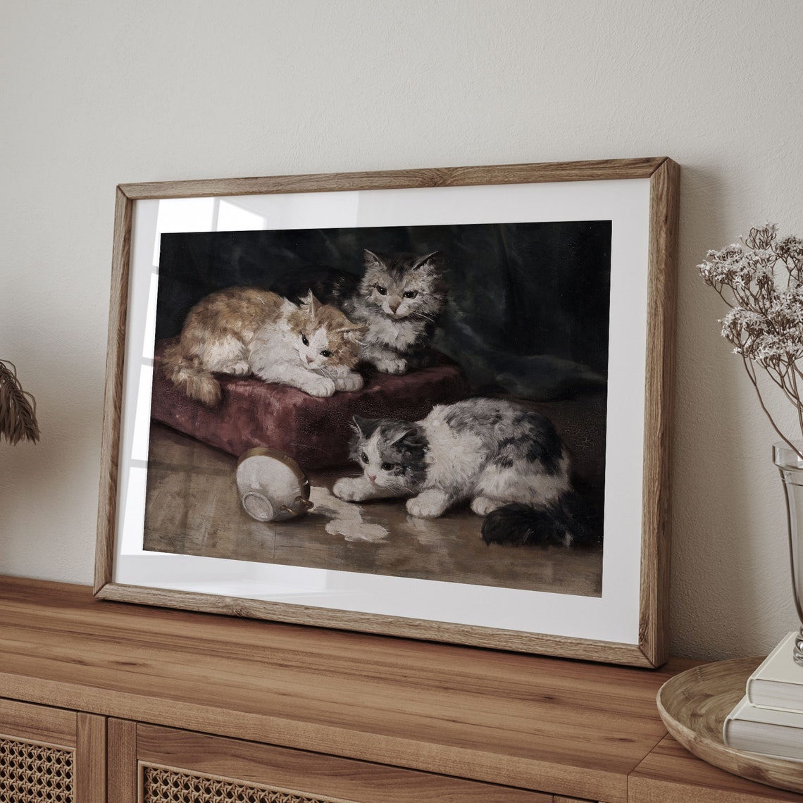 Vintage Kittens Spilled Cup Rustic Cat Oil Painting Animal Art Poster - Image 4
