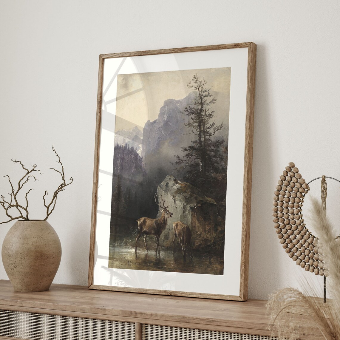 Rustic Deer and Mountain Landscape, Vintage Art Print - Image 4