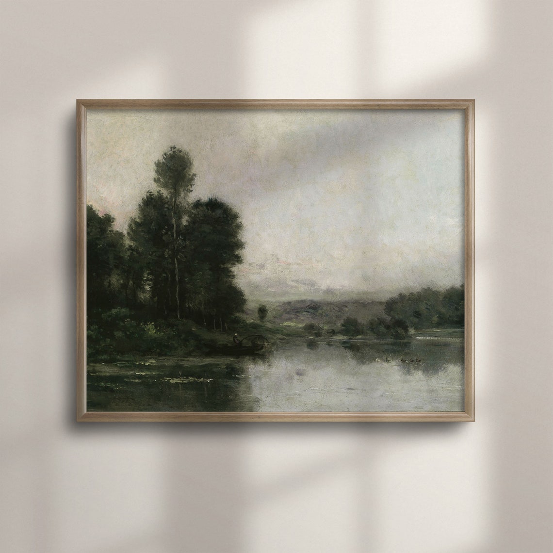 Antique Oil Painting Of River Landscape Vintage Art Country Cottage Lakeside Farmhouse Decor Irish Scenery C16 566