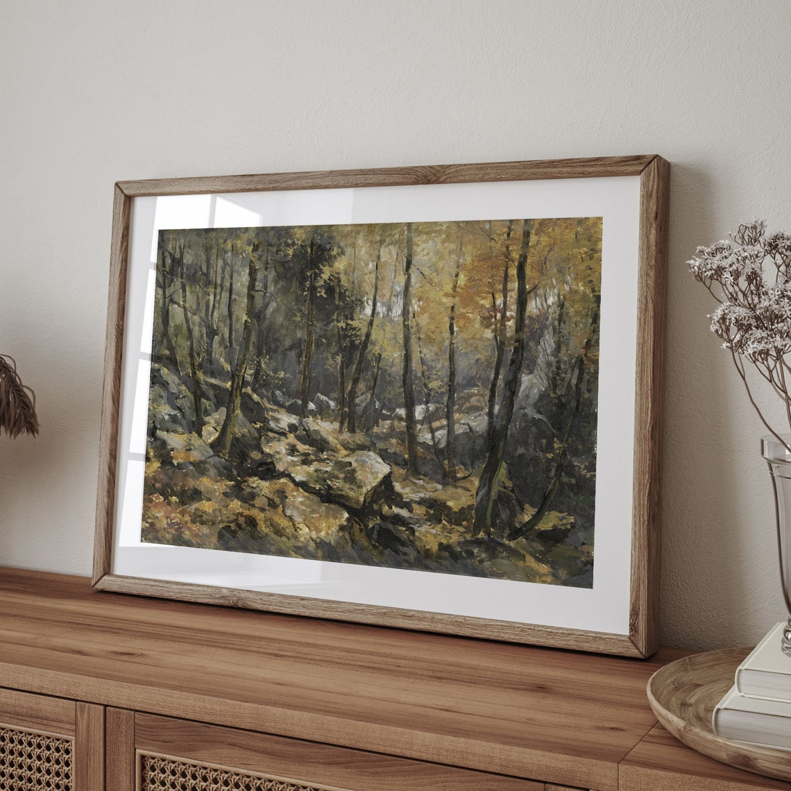 Golden Autumn Forest With Rocky Path Vintage Trees Painting Poster - Image 4