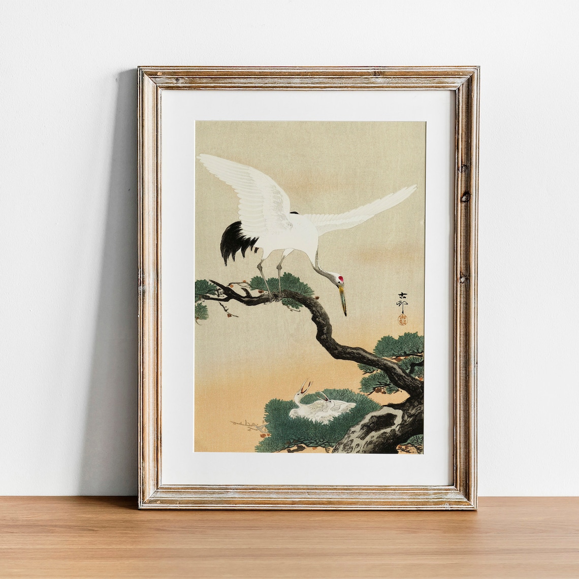 Japanese Crane Vintage Drawing Poster, Wild Animals