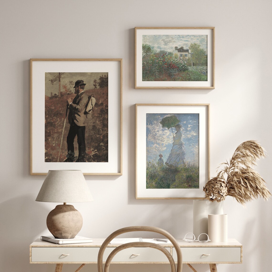 Bearded Hiker with Backpack and Walking Stick Autumn Hillside Painting Poster - Image 2