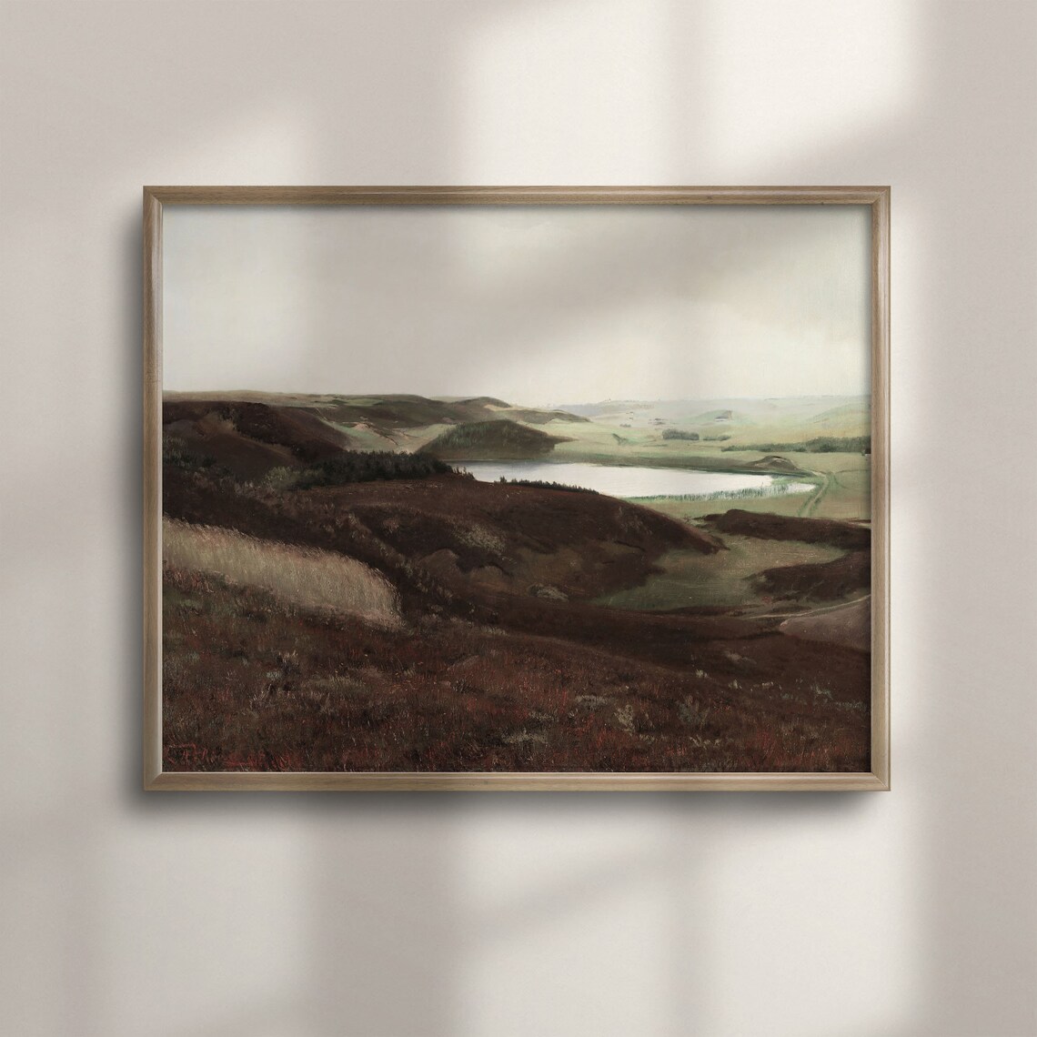 Misty Moorland Heath Hills Lake Vintage Landscape Painting Poster