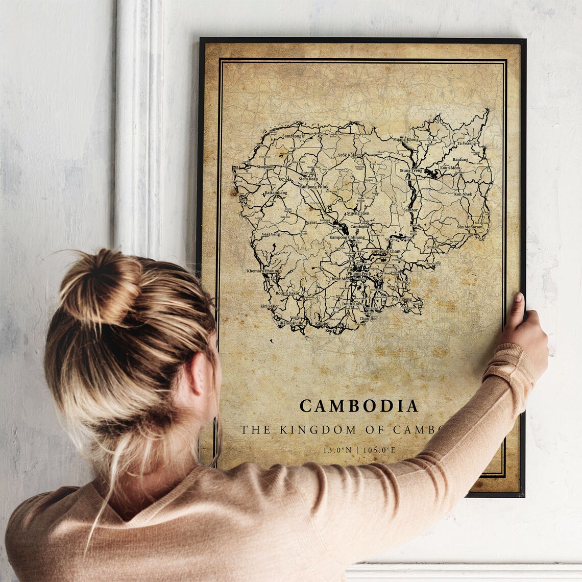 Cambodia Vintage Map Poster Print, Country Map - Image 2