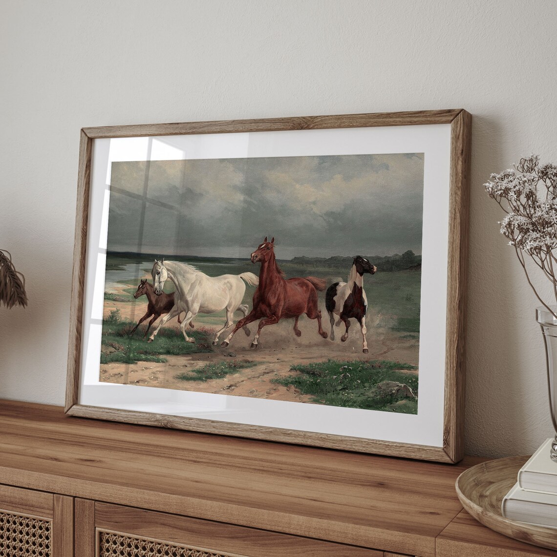 Antique Western Landscape Wild Horses, Vintage Poster - Image 4
