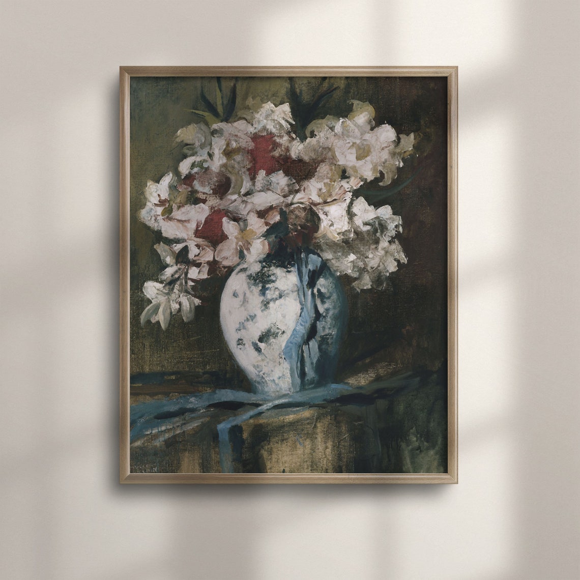 Antique Floral Bouquet Still Life White Vase Vintage Art Poster