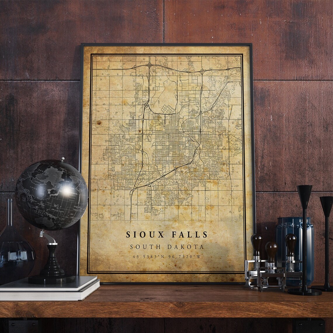 Sioux Falls Vintage Map Poster, Antique Rustic Style
