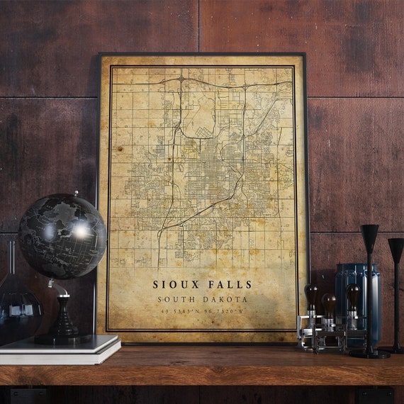 Sioux Falls Vintage Map Poster, Antique Rustic Style