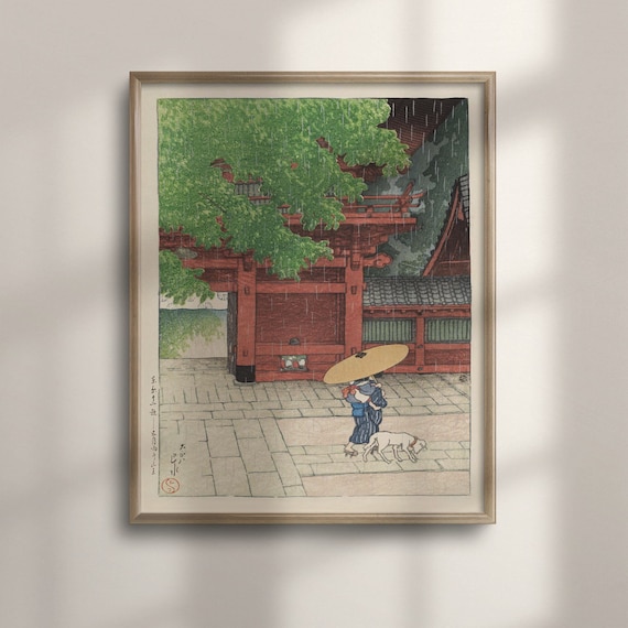 Kawase Hasui 1919 Early Summer Rain at Sanno Shrine Woodblock Poster