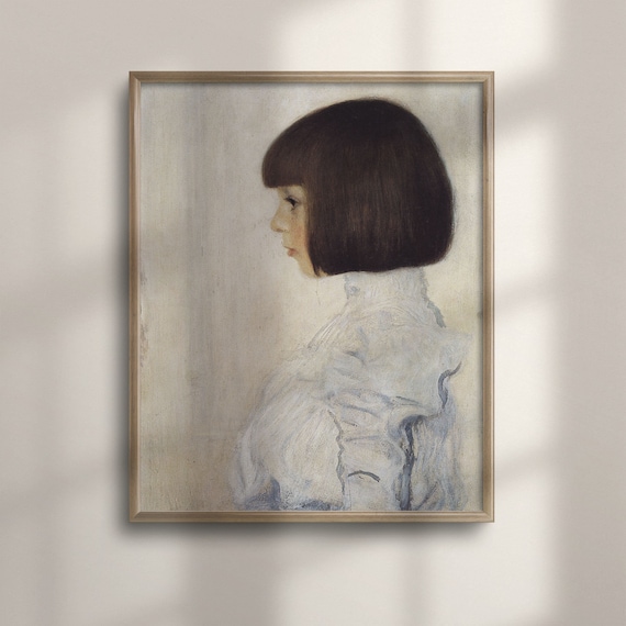 Vintage Girl Profile Portrait Antique Soft Neutral Figurative Art Poster