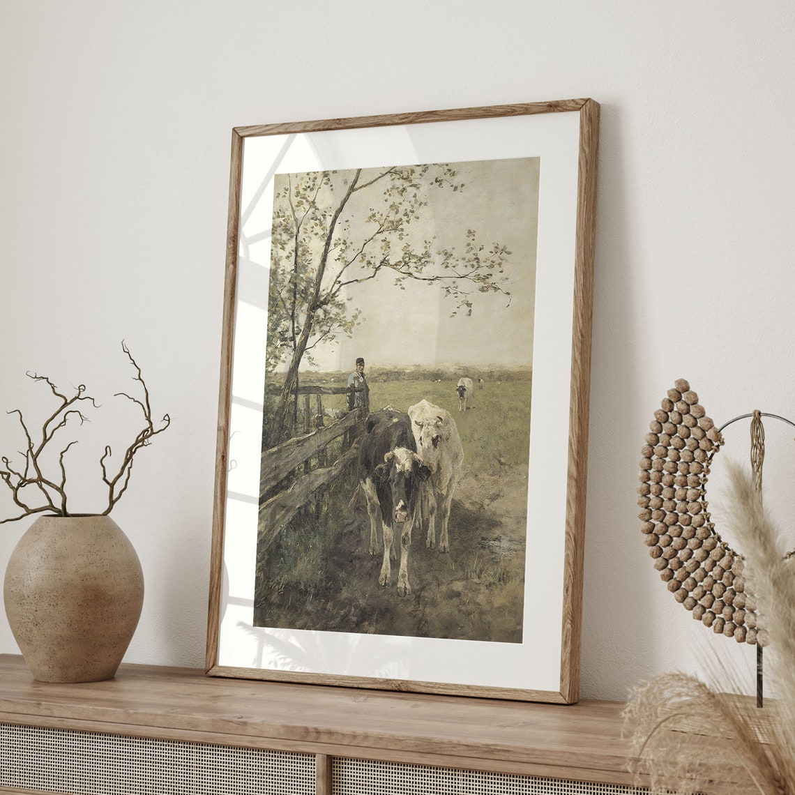 Vintage Cow Pasture Soft Oil Painting Farmhouse Landscape Poster - Image 4