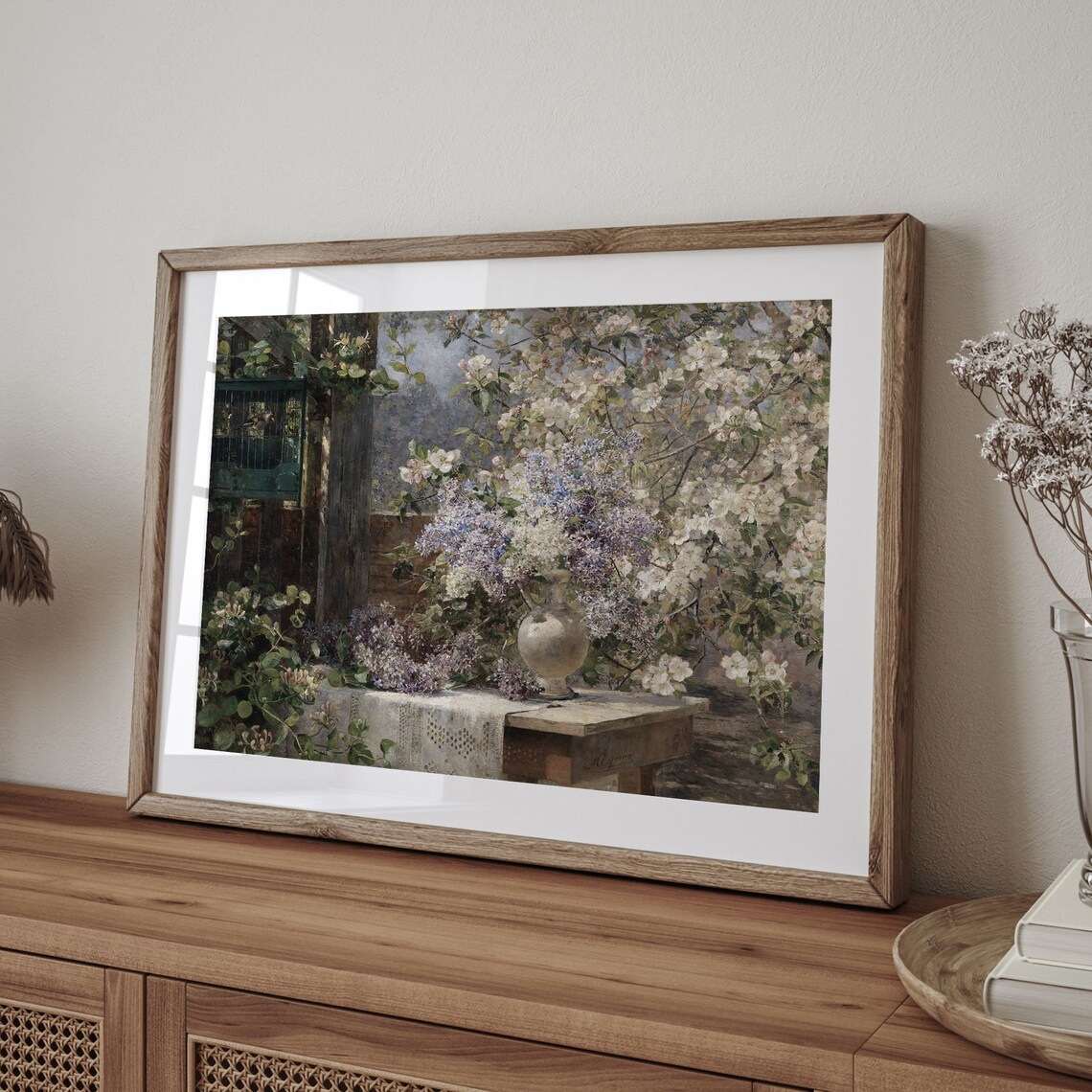 Vintage Garden Lilacs Birdcage Blossoms Spring Scene Painting Poster - Image 4