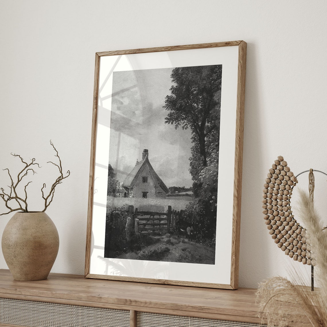 Vintage Thatched Cottage Sketch Monochrome Farmhouse Drawing Poster - Image 4