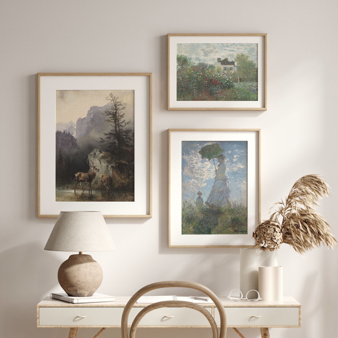 Rustic Deer and Mountain Landscape, Vintage Art Print - Image 2