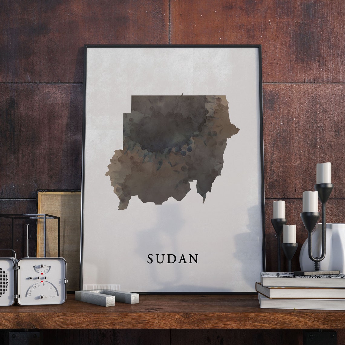 Sudan Watercolor Country Map Silhouette Minimalist Travel Poster