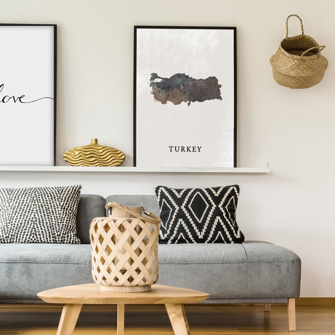 Turkey Watercolor Country Silhouette Map Dark Earthy Tones Poster - Image 4