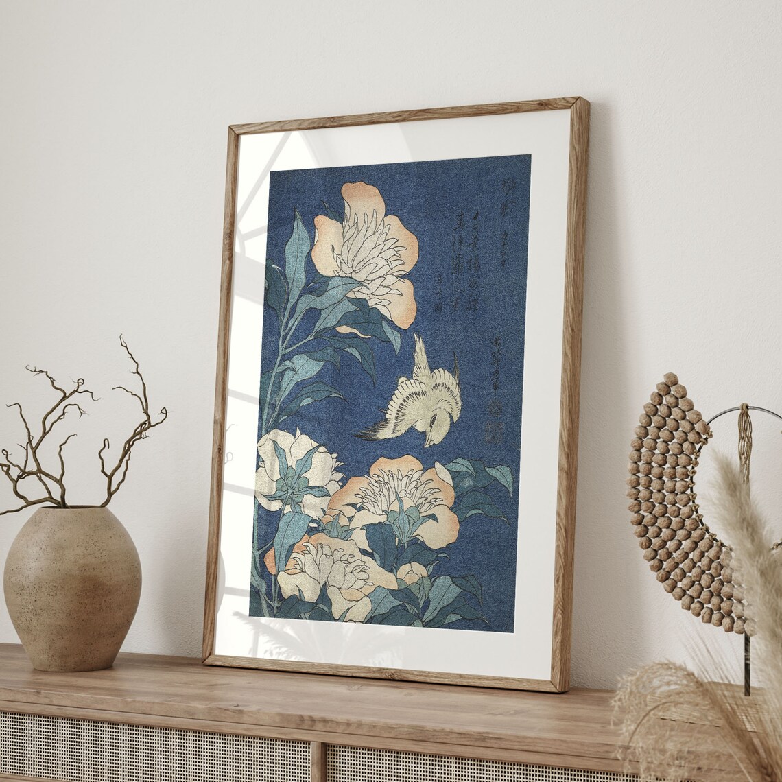Katsushika Hokusai Canary and Peonies Ukiyo-E Art Print - Image 4
