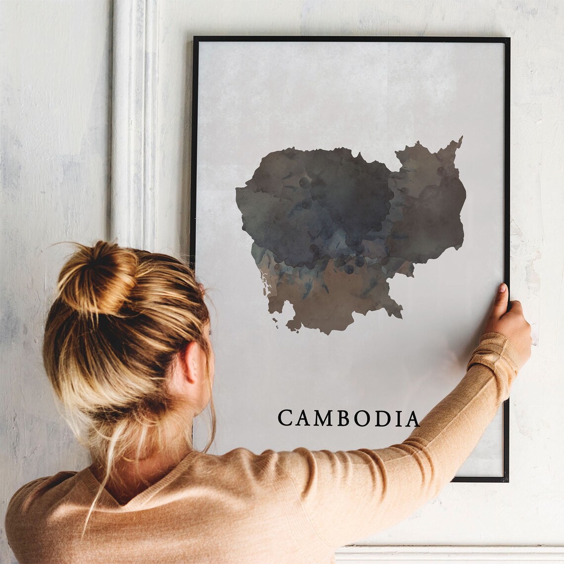 Cambodia Watercolor Country Map Minimalist Modern Asian Travel Poster - Image 3