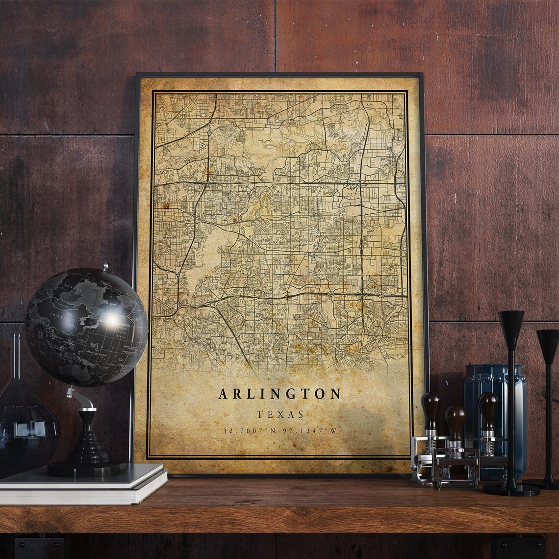 Arlington Vintage Map Poster, Antique Rustic Travel Poster