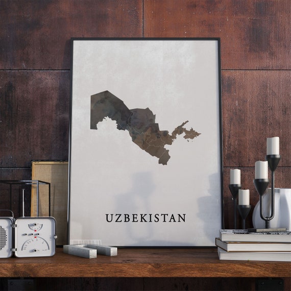 Uzbekistan Vintage Style Map Print, Travel Poster