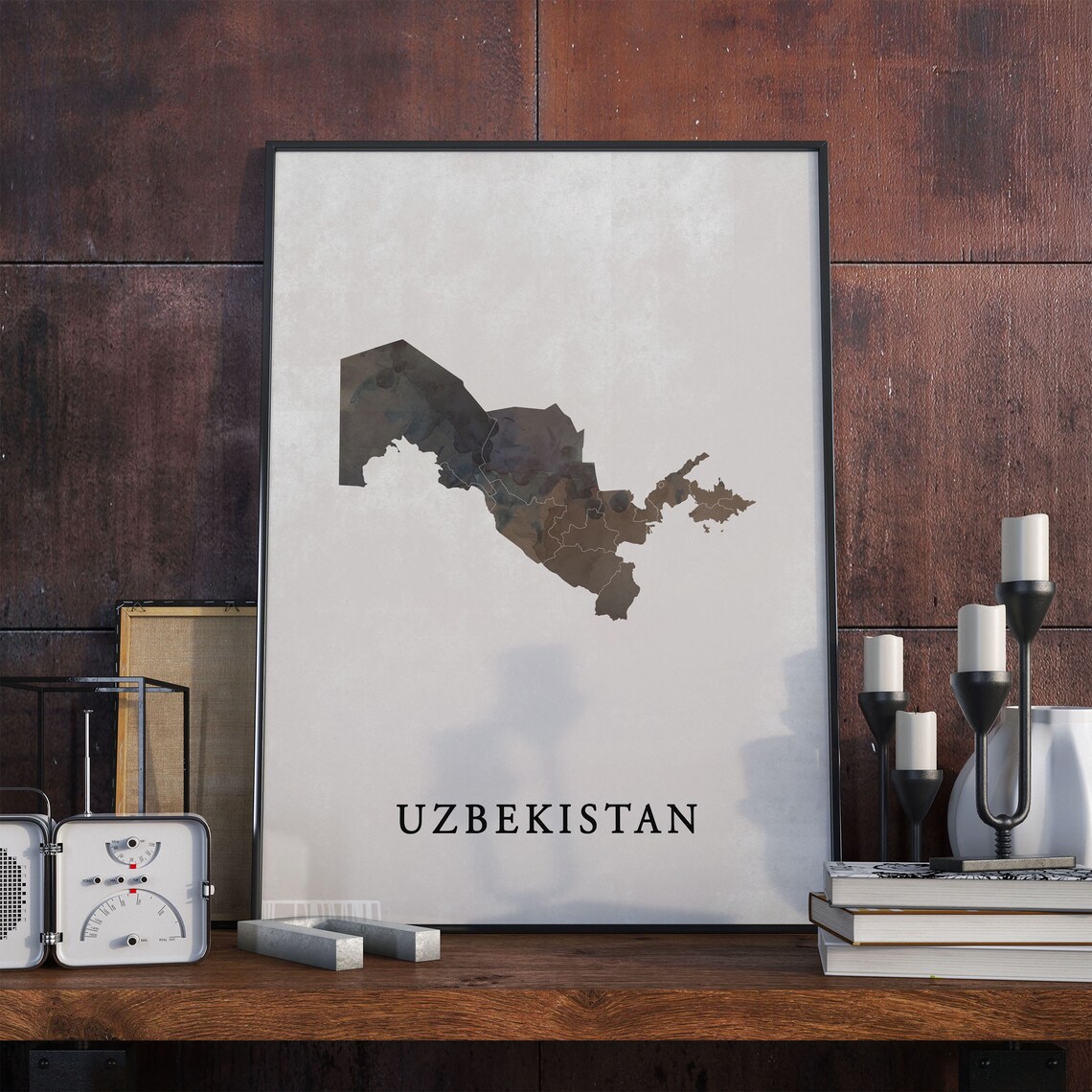 Uzbekistan Vintage Style Map Print, Travel Poster