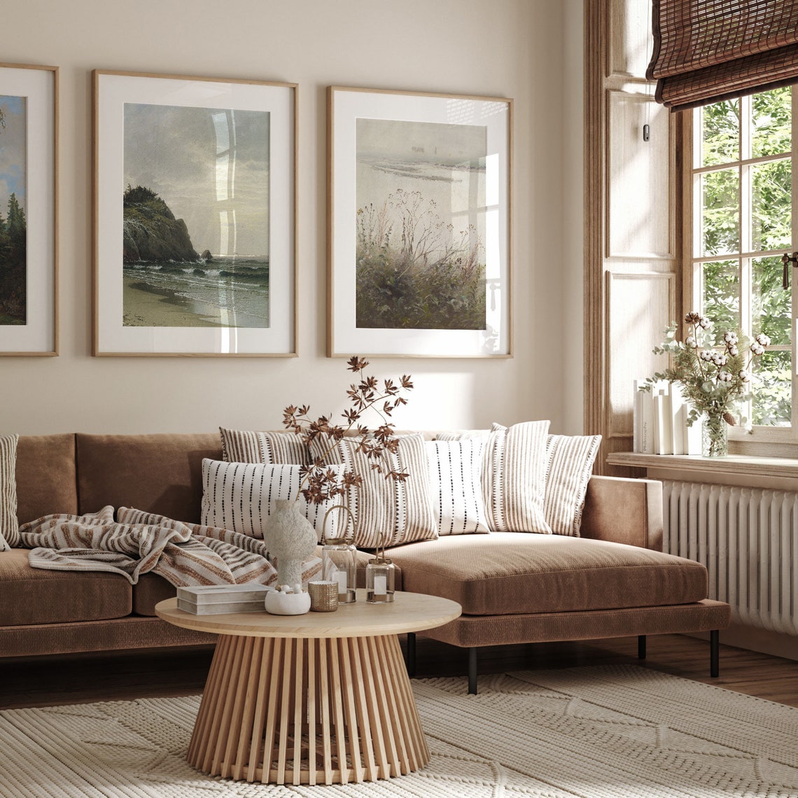 Antique Misty Lake Landscape with Wildflowers Pastel Wall Art - Image 3