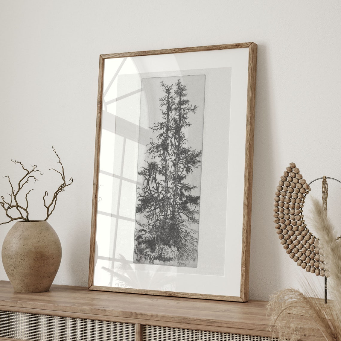 Vintage Pine Tree Etching Black Ink Sketch Rustic Nature Poster - Image 4