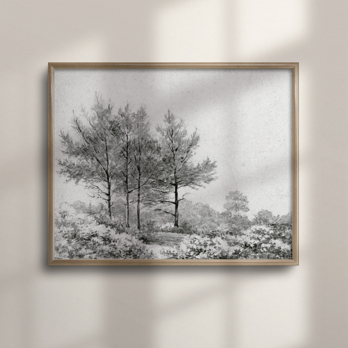 Vintage Country Landscape Sketch, Neutral Farmhouse Print
