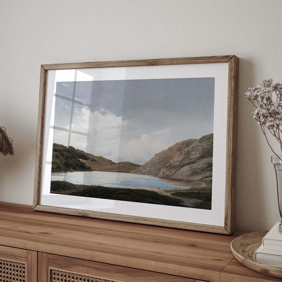Blue Lake Green Hills Rustic Vintage Nature Landscape Painting Poster - Image 4