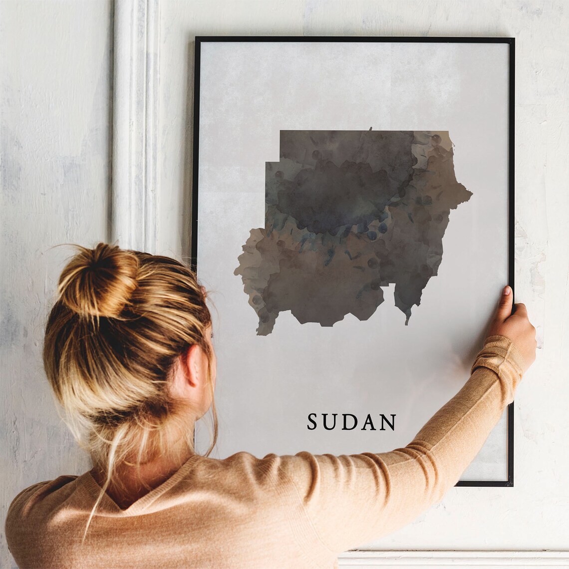 Sudan Watercolor Country Map Silhouette Minimalist Travel Poster - Image 3