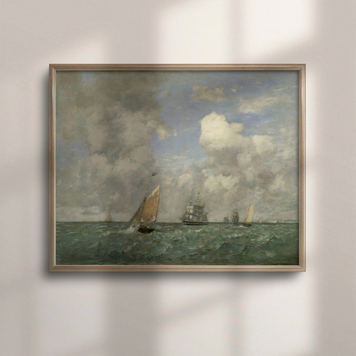 Tall Ships at Sea Antique Nautical Sailboat Oil Painting Poster