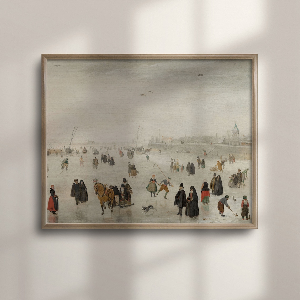 Dutch Winter Ice Skating Scene Antique Oil Painting Art Poster