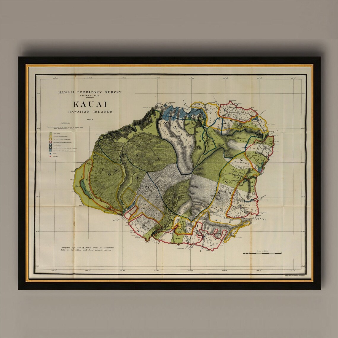 Map of Kauai Hawaiian Islands 1906 Vintage Travel Poster