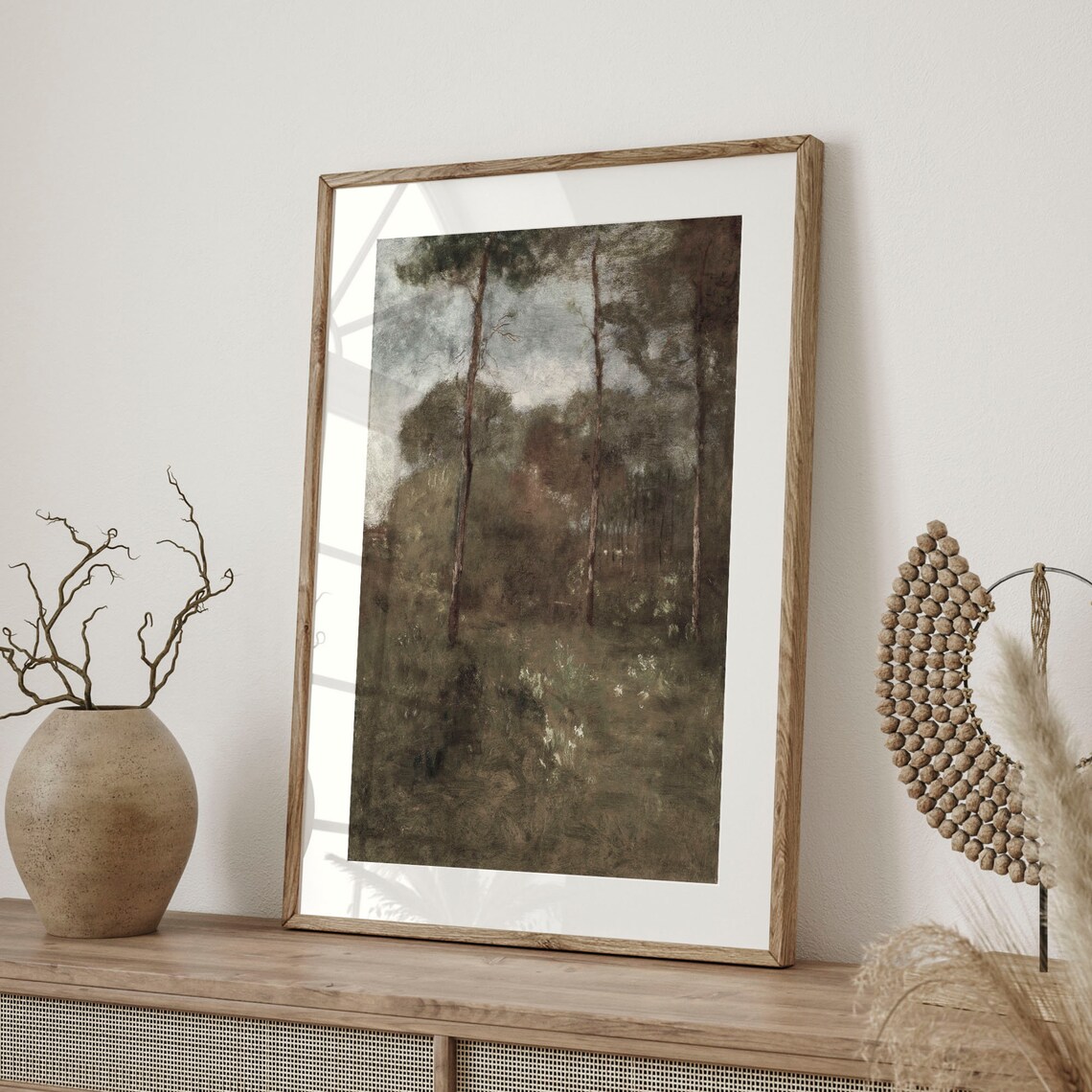 Autumn Trees Tonal Landscape Vintage Woodland Painting Art Poster - Image 4
