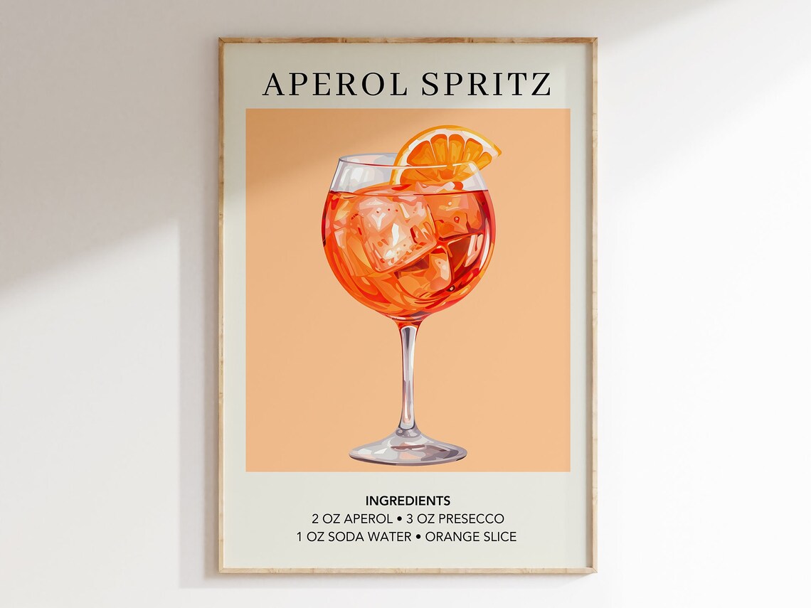 Aperol Spritz Cocktail Recipe Orange Background Bar Cart Wall Art