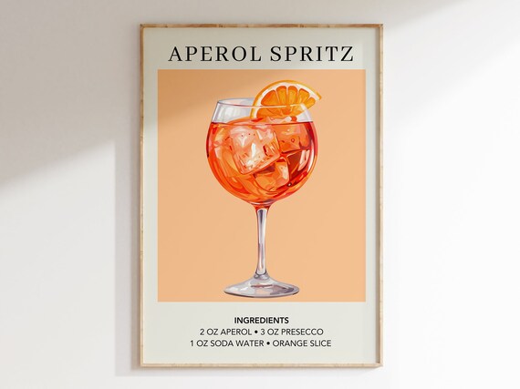 Aperol Spritz Cocktail Recipe Orange Background Bar Cart Wall Art