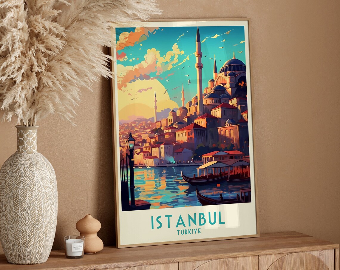 Istanbul Mosque Golden Sunset Vintage Turkiye Travel Poster Art - Image 3