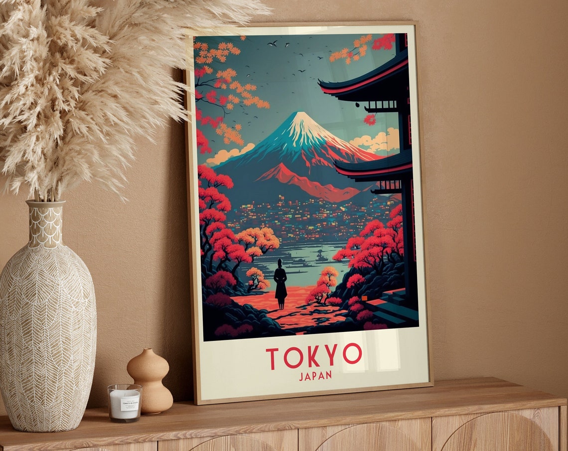 Tokyo Mount Fuji Pagoda Cherry Blossom Retro Japan Travel Poster - Image 3