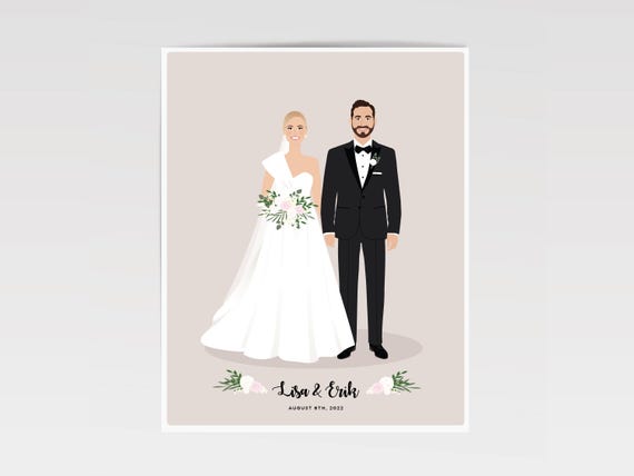 Personalized Wedding Gift, Custom Couple Illustration