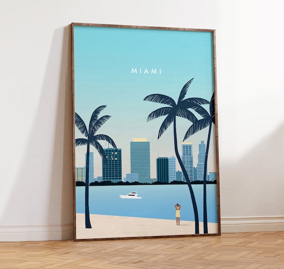 Miami Poster Minimalist City Print Palm Trees Beach Skyline Wall Art Decor For Living Room Travel Souvenir