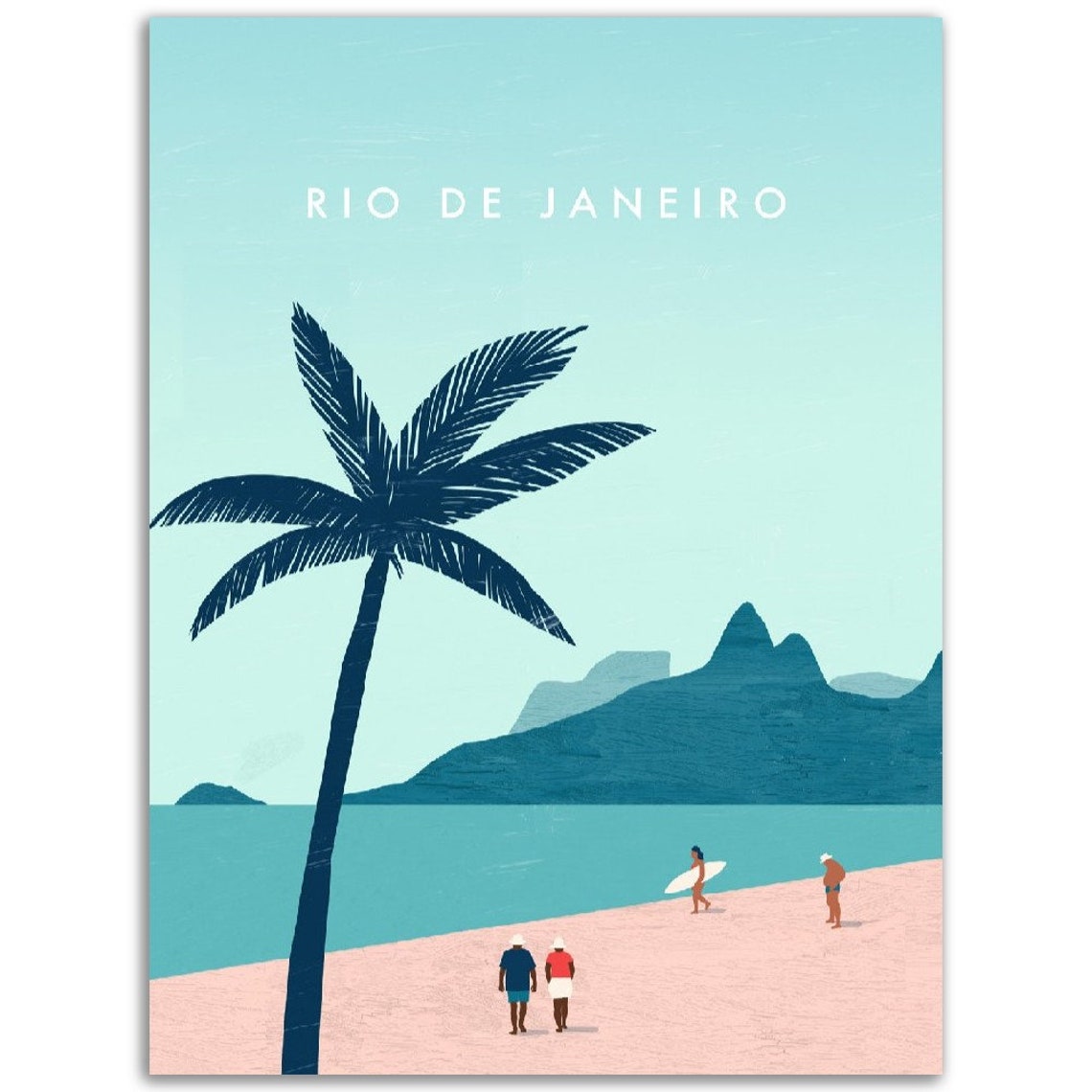 Rio de Janeiro Brazil Beach Palm Surf Mountains Travel Poster - Image 2