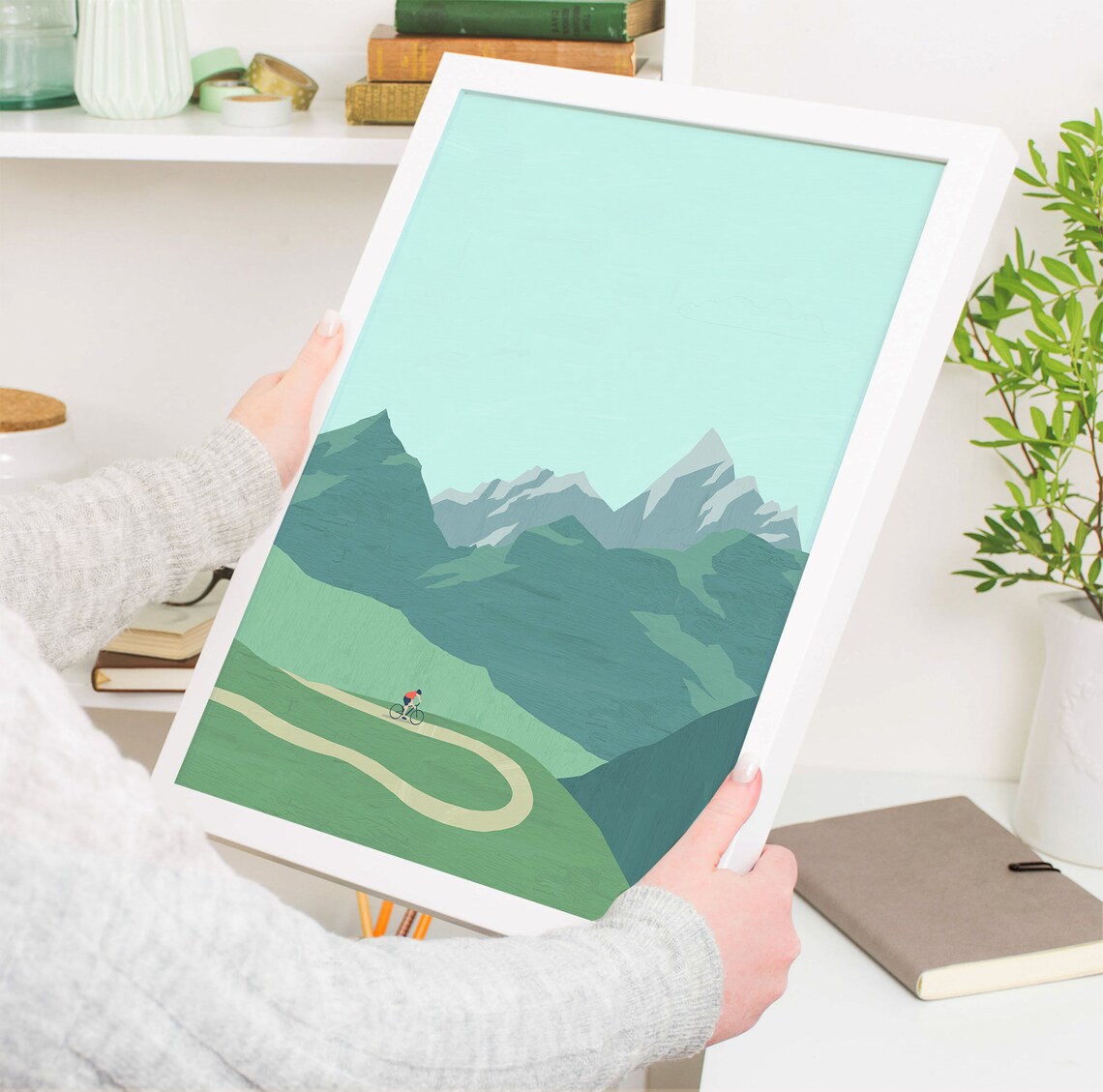 Cycling Poster, Minimalist Mountain Landscape Art Print - Image 4