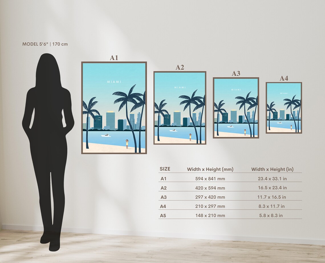 Miami Florida Skyline Beach Palm Trees Yacht Sunset Travel Poster - Image 2