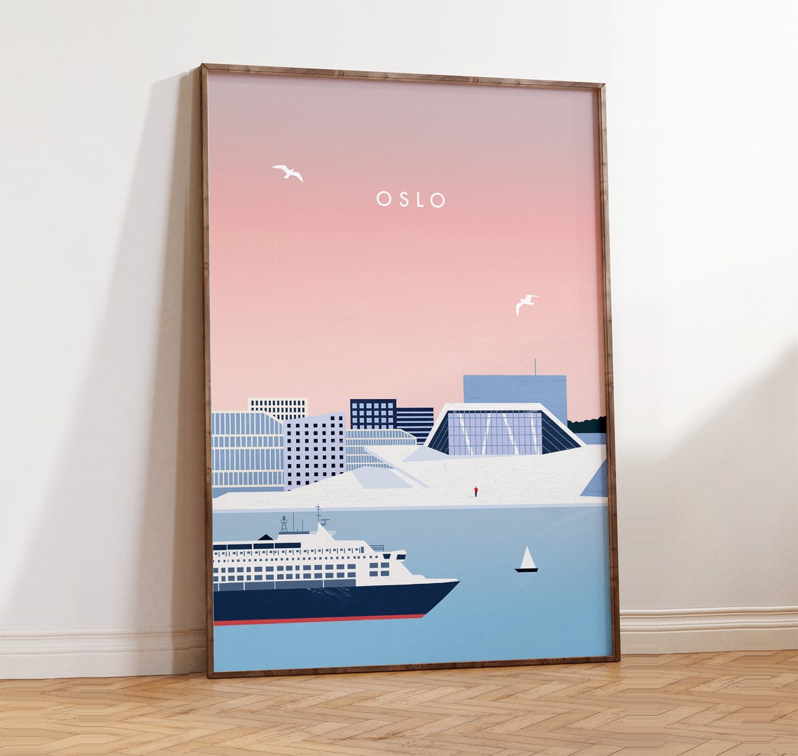 Oslo Norway Pink Sunset Opera House Harbor Cruise Ship Poster