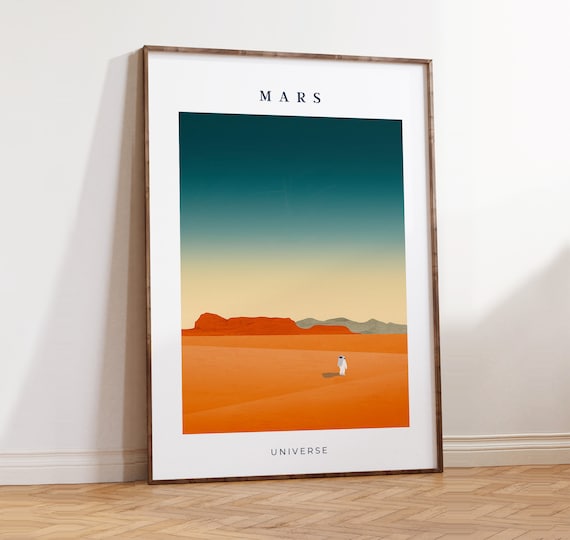 Mars Universe Astronaut Red Desert Planet Minimal Space Poster