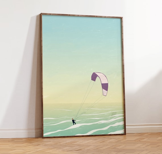 Surf Poster Kitesurfing Poster Surfer Print