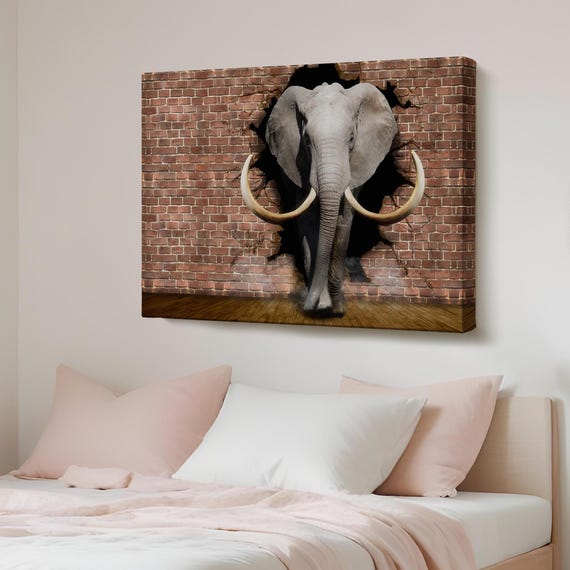 Elephant Breaking Through The Wall Decorative Canvas Art Animal Decor Gift For Nature Enthusiasts