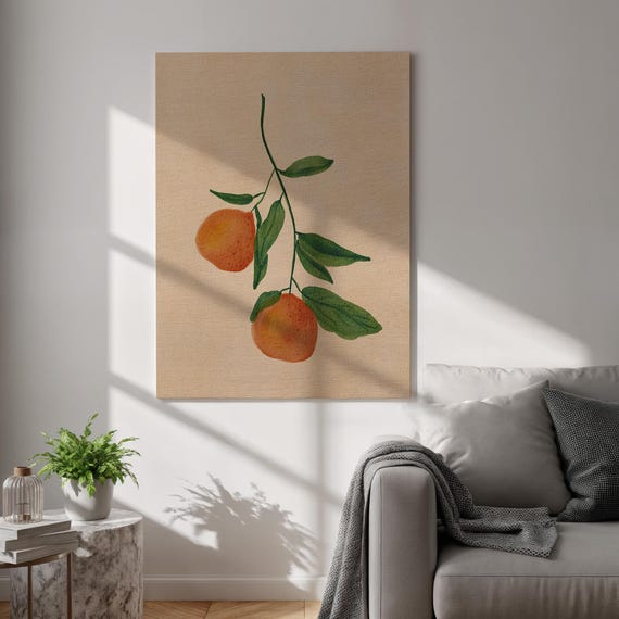 Orange Fruit Botanical Canvas Wall Art Minimalist Tangerine Branch Painting Rustic Nature Kitchen Decor Framed Gift For Cozy Interiors