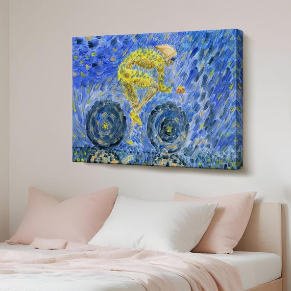 Cyclist Riding In The Rain Oil Painting Style Decorative Canvas Wall Art Abstract Modern Decor Framed