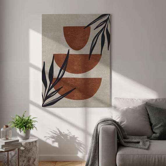 Abstract Boho Canvas Print Minimalist Terracotta Wall Decor Modern Botanical Beige Poster Framed Art For Bedroom And Living Room Spaces